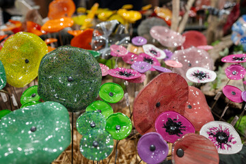 Floral Arrangement, Delicate Hand-Blown Glass Flowers