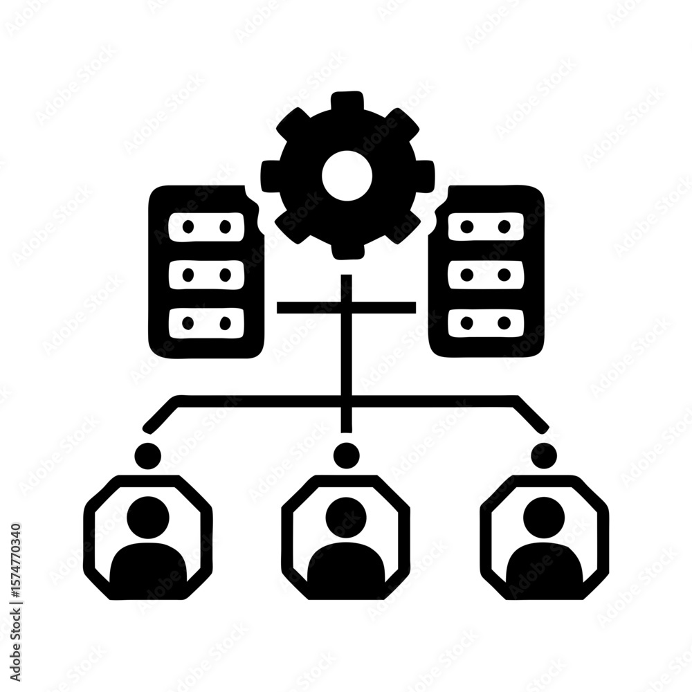 Aufkleber network configuration management diagram showing server settings and user connection flow