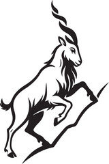 Markhor goat silhouette elegant wildlife design, Bold black and white horned animal art