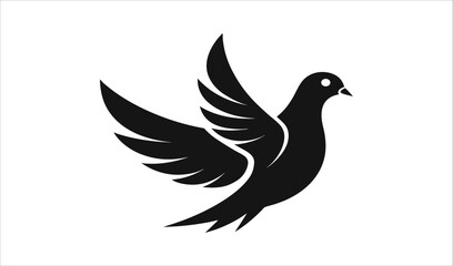 Stylized black dove in flight graphic design
