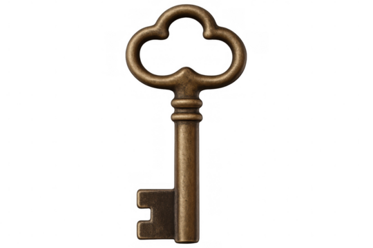 Antique metal key with transparent background, ideal for concepts related to security, mystery, and access
