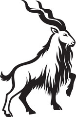 Markhor goat black white silhouette profile, Wild goat illustration mountain themed