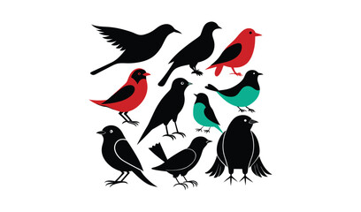 Collection of colorful bird silhouettes on white