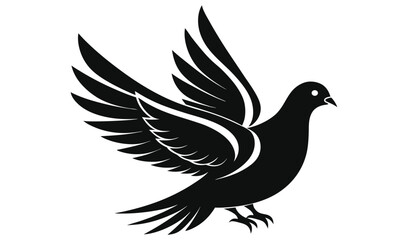 Stylized black dove in flight graphic design