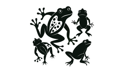 Four stylized frog silhouettes on white background