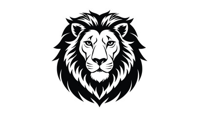 Majestic lion head black and white illustration