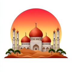Red Domed Mosque at Sunset in the Desert,Hari Raya Haji  Eid al-Adha