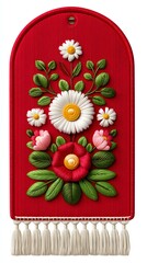 Red Textile Art with Embroidered Flowers and Fringe,Hari Raya Haji  Eid al-Adha