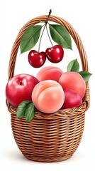 Ripe Peaches Plums and Cherries in a Brown Wicker Basket,Hari Raya Haji  Eid al-Adha