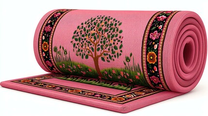 Rolled Pink Carpet with Floral Tree Design and Intricate Border,Hari Raya Haji  Eid al-Adha