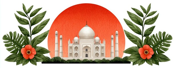 Taj Mahal at Sunset with Tropical Foliage,Hari Raya Haji  Eid al-Adha