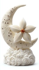 White Crescent Moon and Flower Sculpture on Clouds,Hari Raya Haji  Eid al-Adha
