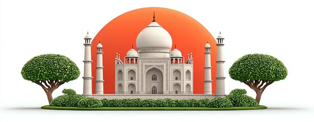White Taj Mahal at Sunset 3D Low Poly Rendering,Hari Raya Haji  Eid al-Adha