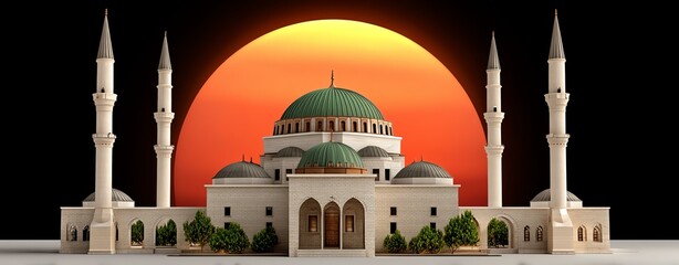 White Mosque Architectural Model at Sunset,Hari Raya Haji  Eid al-Adha