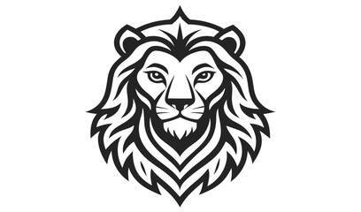 Majestic lion head black and white vector illustration