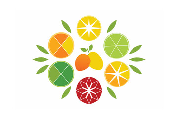 Fruits In Circular Geometric Patterns On White