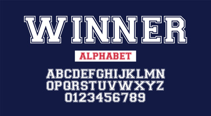 Classic college font. Vintage sport font in american style for football, baseball or basketball logos and t-shirt. Athletic department typeface, varsity style font. Vector
