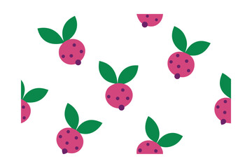 Fresh Berries Icon Pattern With Leaves On White