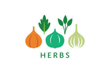 Flat Vector Herb Icons With Labels In Organic Style