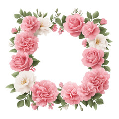 Elegant Floral Frame with Pink and White Roses for Decorative Purposes and Design Inspiration Transparent background or png