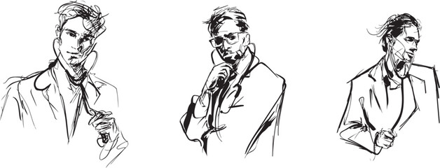 Stylized Doctor Portraits – Hand-Drawn Medical Professionals in Ink