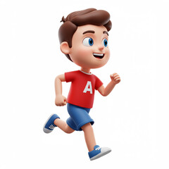 3D Cartoon Boy Running Isolated on White Background