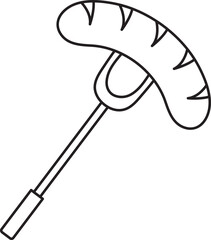 grilled sausage on a fork, oktoberfest, simple black and white icon on an isolated background