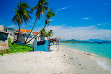 The seashore of a fishing village.

A flight in Vietnam. Villages that live by fishing and seafood. 