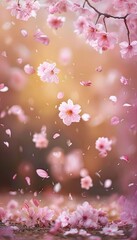 Beautiful Cherry Blossom Petals Falling with a Soft Bokeh Background