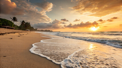 Closeup sea beach. Panoramic beach landscape. Inspire tropical beach seascape horizon.