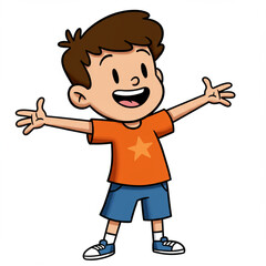 Happy Cartoon Boy With Open Arms - Cheerful Kid Character Illustration