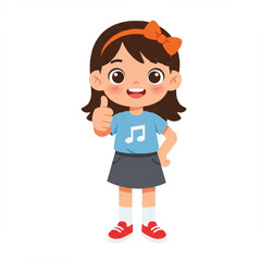 Obraz premium Happy Cartoon Girl Character Showing Approval Thumbs Up Illustration