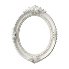 Elegant Oval White Decorative Frame with Intricate Floral Designs for Artwork Display in Stylish Interiors Transparent background or png