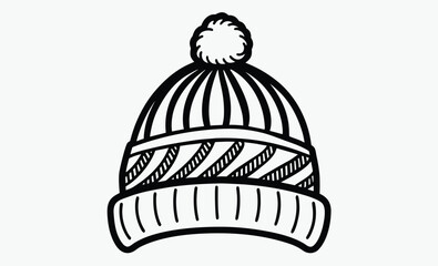 Winter hat silhouette, Cozy Winter Hat Icon Vector, Knitted Beanie & Cold Weather Essentials Symbol 