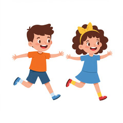 Happy Boy and Girl Running and Playing Together