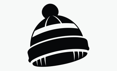 Winter hat silhouette, Cozy Winter Hat Icon Vector, Knitted Beanie & Cold Weather Essentials Symbol 