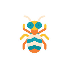 Colorful flat illustration of a cartoon bee with large eyes and striped body, showcasing vibrant colors and playful design, perfect for educational or decorative purposes