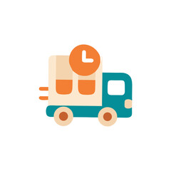 Colorful delivery truck illustration with clock symbol, representing fast shipping and logistics services, ideal for transportation and delivery concepts in modern design