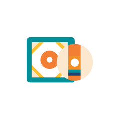 Colorful flat illustration of a vinyl record and its case, showcasing vibrant design elements, perfect for music-related projects and creative endeavors in digital media