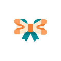 Colorful flat illustration of a decorative bow with vibrant colors, featuring a central knot and flowing ribbon tails, ideal for festive occasions and celebrations