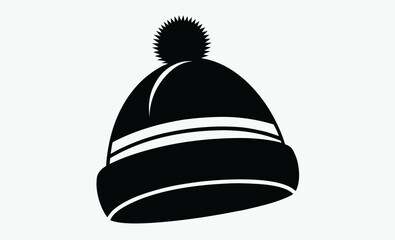 Winter hat silhouette, Cozy Winter Hat Icon Vector, Knitted Beanie & Cold Weather Essentials Symbol 