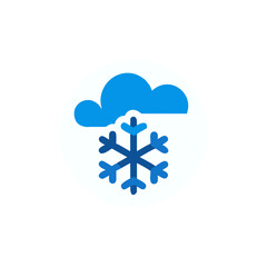 Blue snowflake icon with cloud above, representing winter weather conditions, illustrating cold temperatures and snowfall, perfect for seasonal graphics and weather-related designs