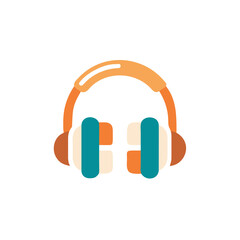 Colorful flat illustration of headphones with vibrant colors, showcasing modern design elements, ideal for music, audio, and technology themes, emphasizing sound quality and style