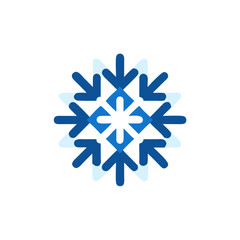 Geometric snowflake illustration featuring blue and light blue tones with arrow shapes radiating outward, symbolizing winter, cold, and seasonal beauty in a modern design