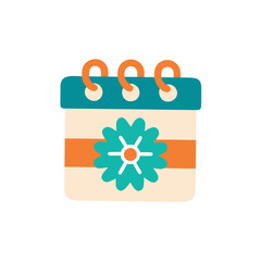 Colorful calendar illustration featuring a floral design, with a vibrant color palette and playful elements, symbolizing organization and planning for various events and activities