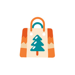 Colorful shopping bag featuring a stylized tree design, perfect for holiday gifting, showcasing vibrant colors and a modern aesthetic for seasonal promotions and marketing campaigns