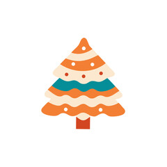 Colorful flat illustration of a stylized Christmas tree decorated with vibrant ornaments and wavy layers, showcasing a festive and cheerful holiday spirit in a minimalist design