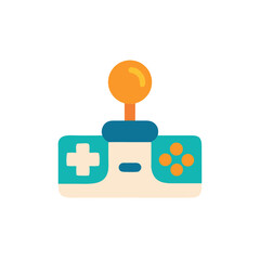 Colorful flat illustration of a retro video game controller featuring buttons and a joystick, representing gaming culture and nostalgia in a playful design