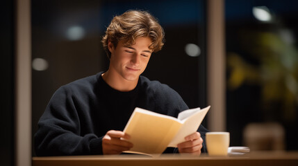 Fototapeta premium Director reviewing script in rehearsal space with warm light