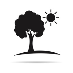 A stylized icon depicting a minimalistic design of a tree and a sun